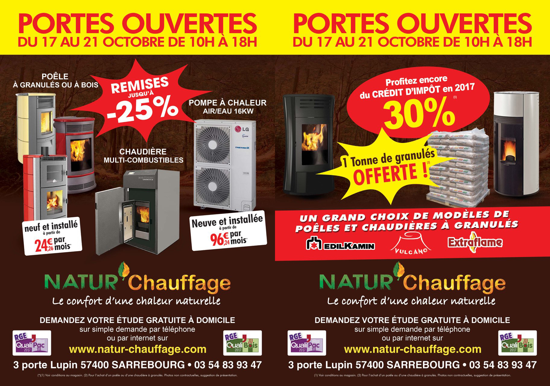 portes ouvertes Natur'Chauffage du 17 au 21 octobre 2107