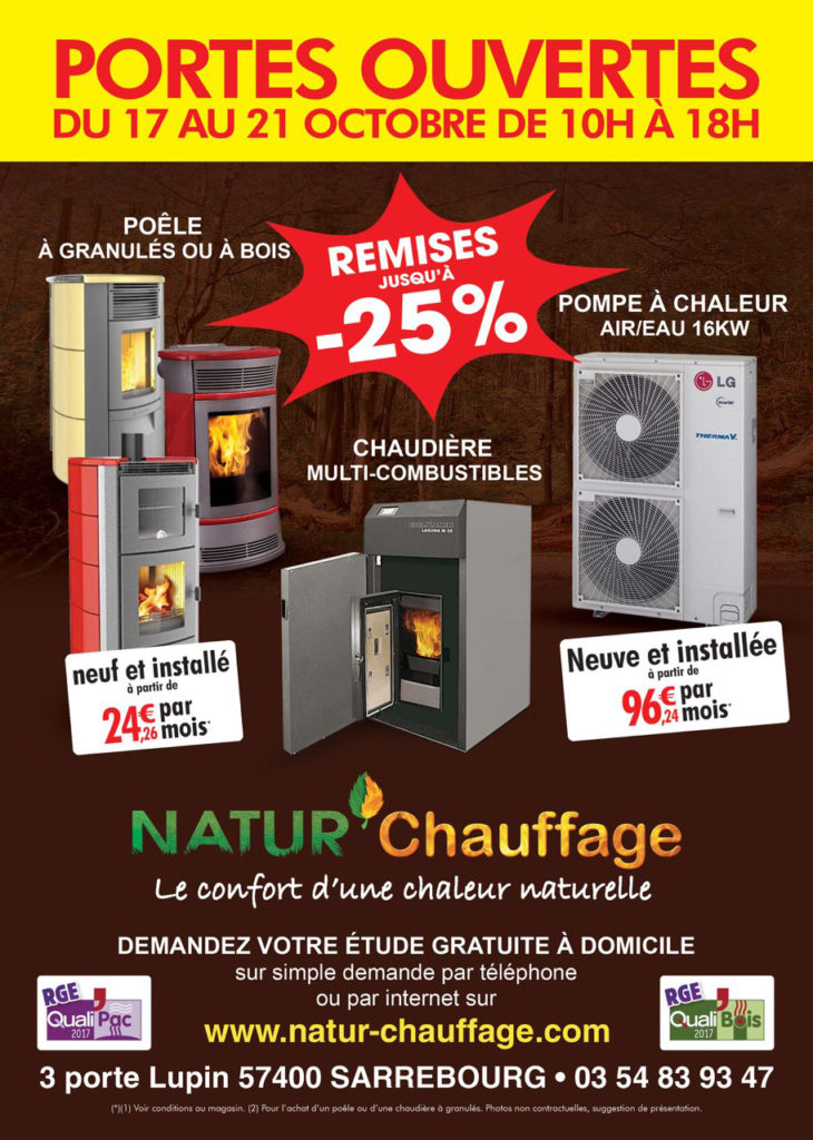 portes ouvertes Natur'Chauffage du 17 au 21 octobre 2107