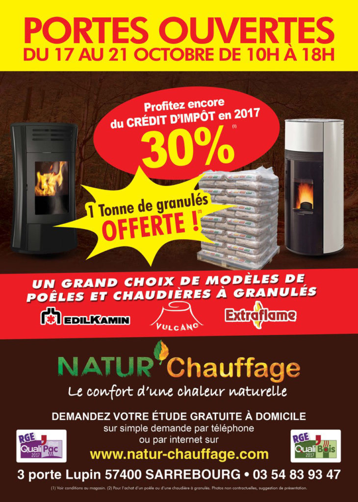 portes ouvertes Natur'Chauffage du 17 au 21 octobre 2107